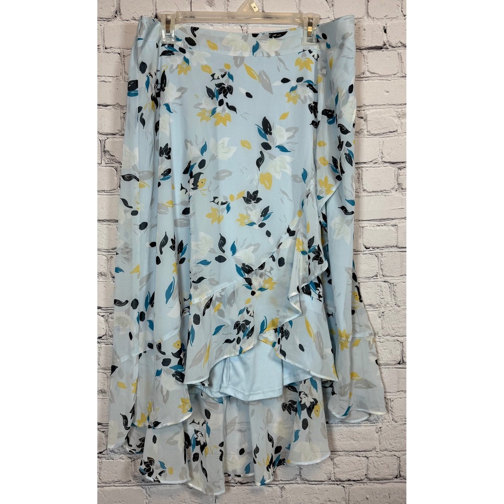 Lane Bryant Floral Ruffle Hem Skirt - High Low Hem, Elastic Waist‎ Blue 14/16